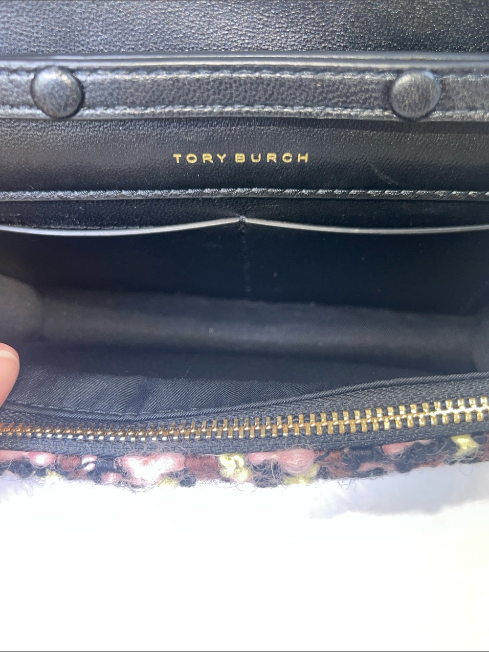 Tory Burch Kira Tweed Mini Flap Chain Shoulder Bag Pink Black Wool Crossbody - Picture 12 of 13